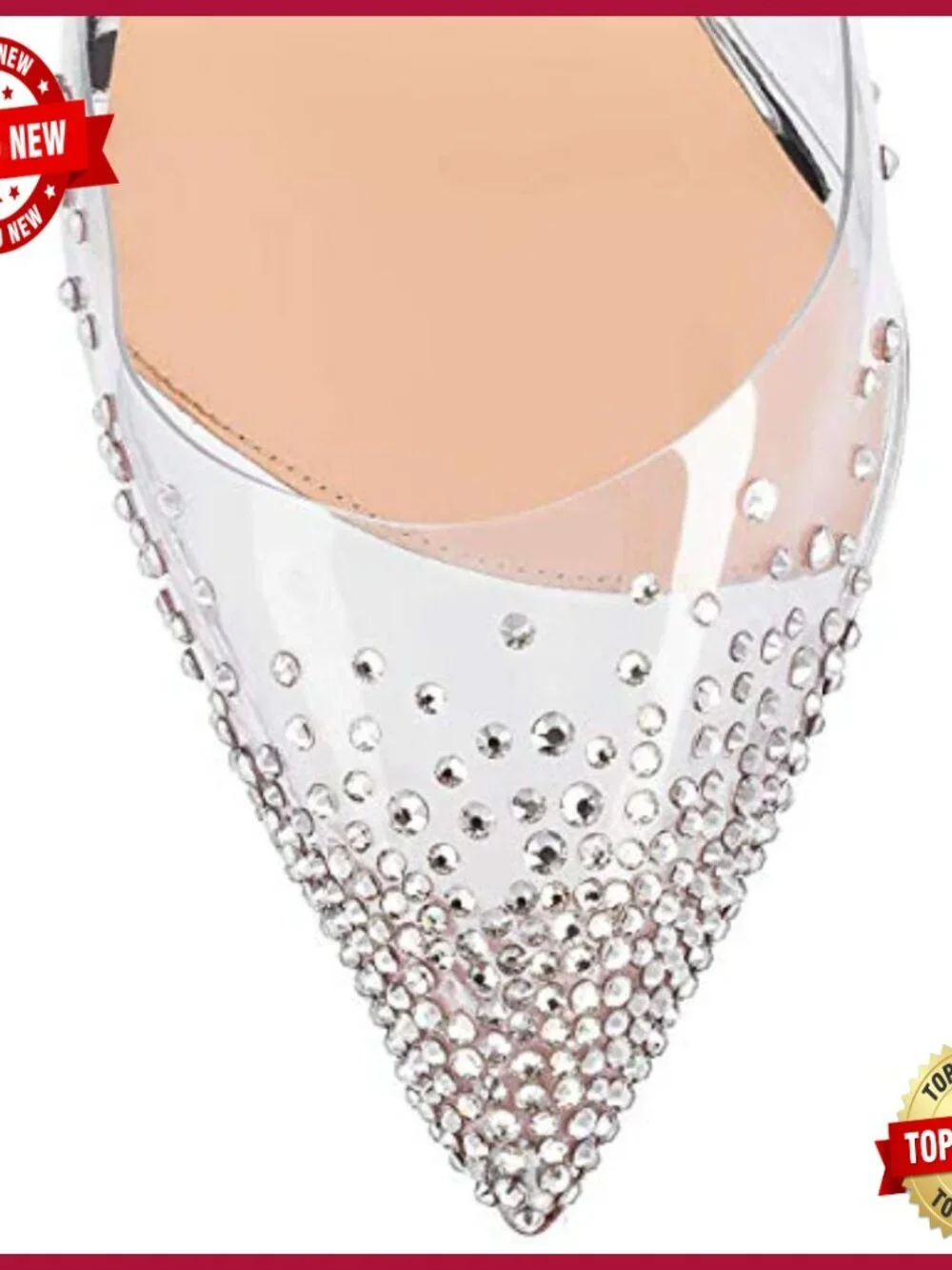 Studded Transparent Pumps with Bowknot Pointed Toe High Heels Size 4-15